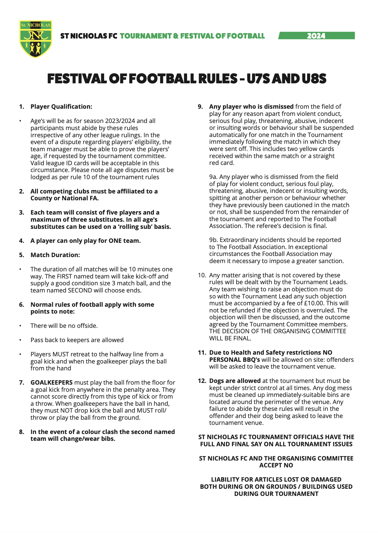 St Nicholas FC festival of football rules